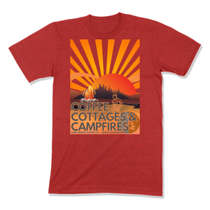 COFFEE, COTTAGES & CAMPFIRES - MEN'S T-SHIRT - BELLA & CANVAS
