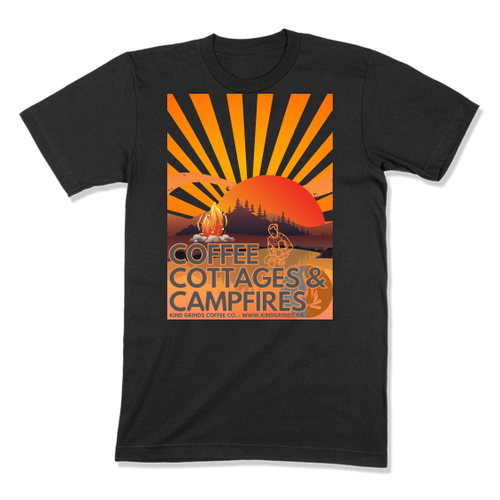 COFFEE, COTTAGES & CAMPFIRES - MEN'S T-SHIRT - BELLA & CANVAS