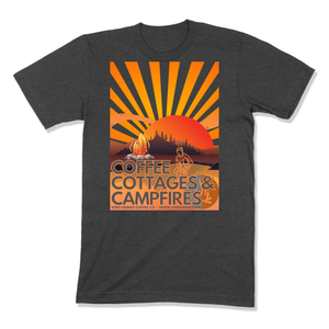 COFFEE, COTTAGES & CAMPFIRES - MEN'S T-SHIRT - BELLA & CANVAS