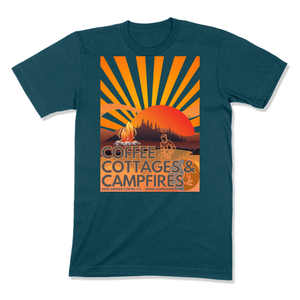 COFFEE, COTTAGES & CAMPFIRES - MEN'S T-SHIRT - BELLA & CANVAS